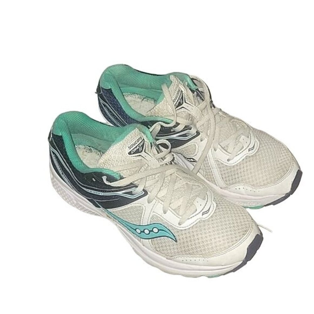 Saucony Womens Running Shoes Size 8 White/Teal/Black Mesh Breathable Lace-Up Cus